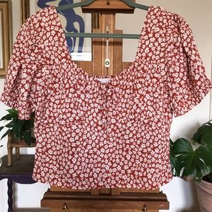 SOLD- Planet Gold Puff Sleeve Floral Blouse